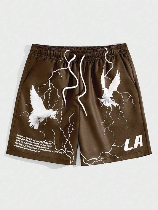 Men Pigeon & Slogan Graphic Shorts Casual Half Pants Unisex Gym Fitness Men'S Trousers Summer Women Shorts Sport Beach Shorts
