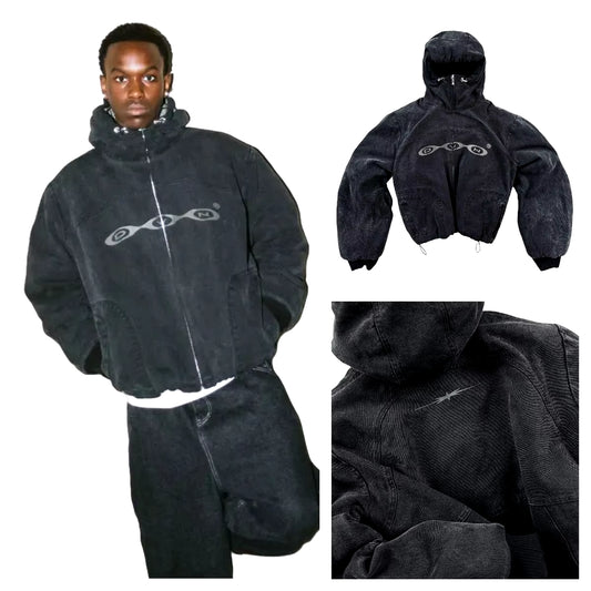 Harajuku Vintage Washed Divin Zip up Hoodie Y2K Streetwear Goth Hip Hop Embroidered Graphic Oversized Hoodies Sweatshirt Tops